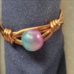 Copper and Multicolored Faux Pearl Ring